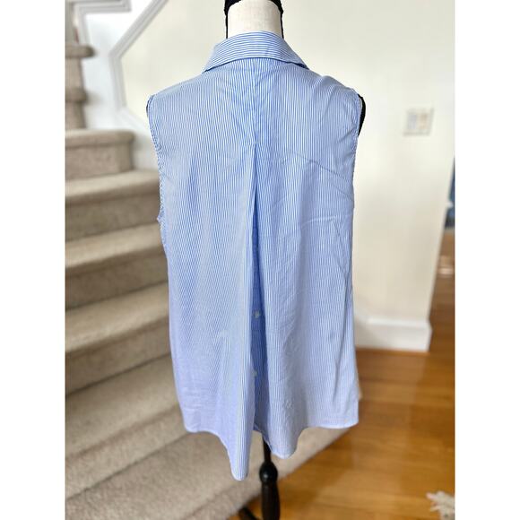 Lord & Taylor Light Blue White Pin Stripe Sleeveless Button Down Tank - Picture 4 of 8